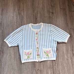 Cider Blue and White Striped Cardigan